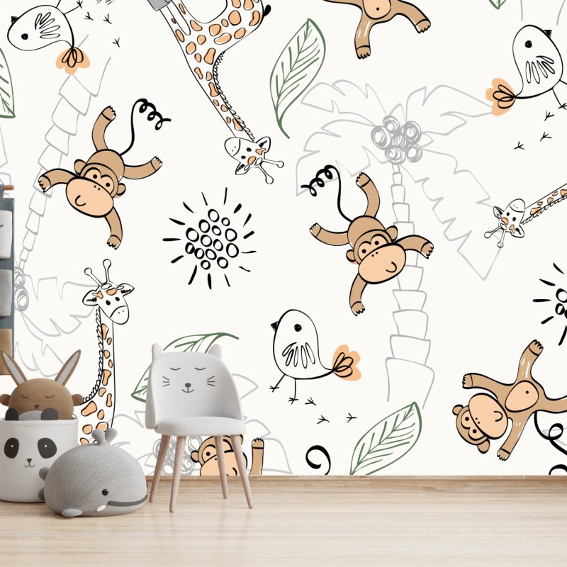 Wall mural cute jungle animals nursery pattern