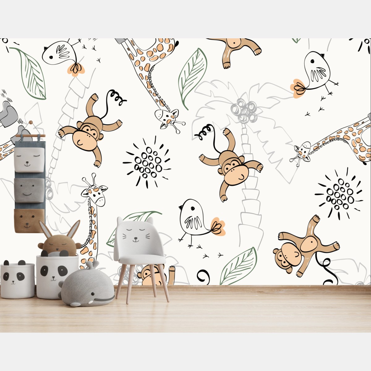 Wall mural cute jungle animals nursery pattern • Wallissimo®