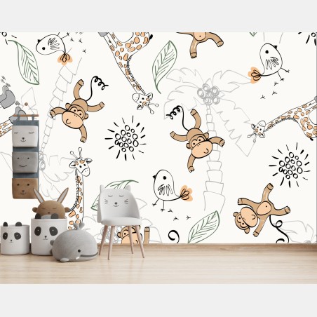 Wall mural cute jungle animals nursery pattern • Wallissimo®