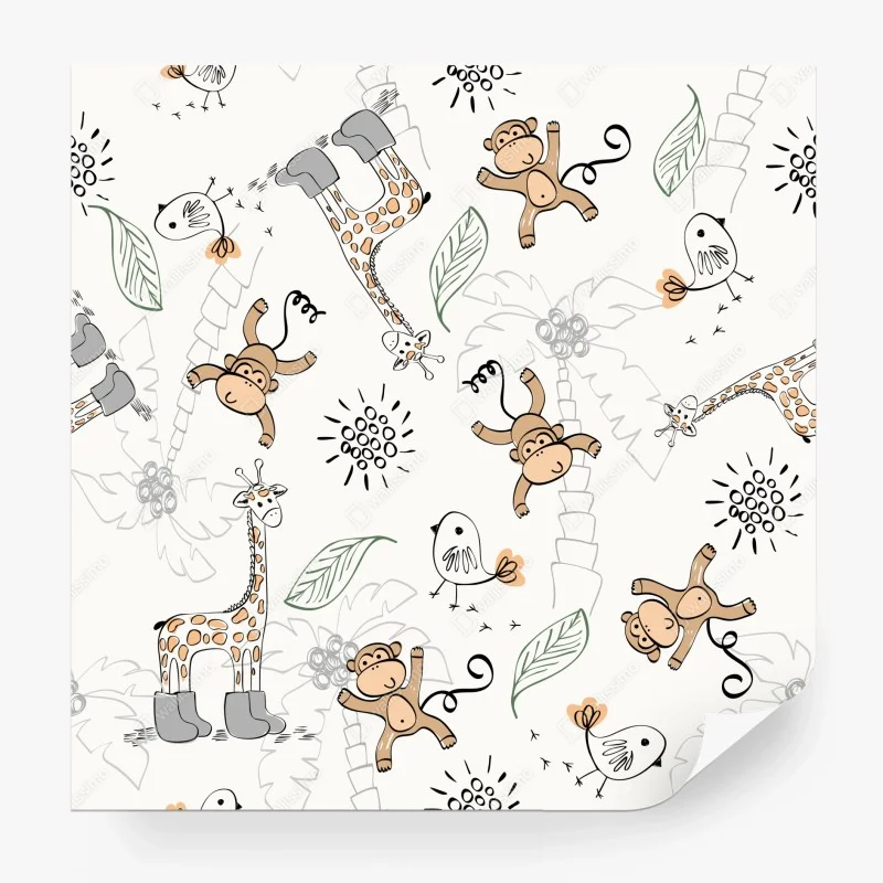 Wall mural cute jungle animals nursery pattern