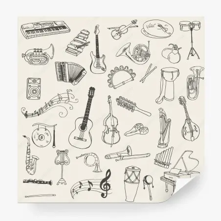 Wall mural hand-drawn musical instruments collage • Wallissimo®