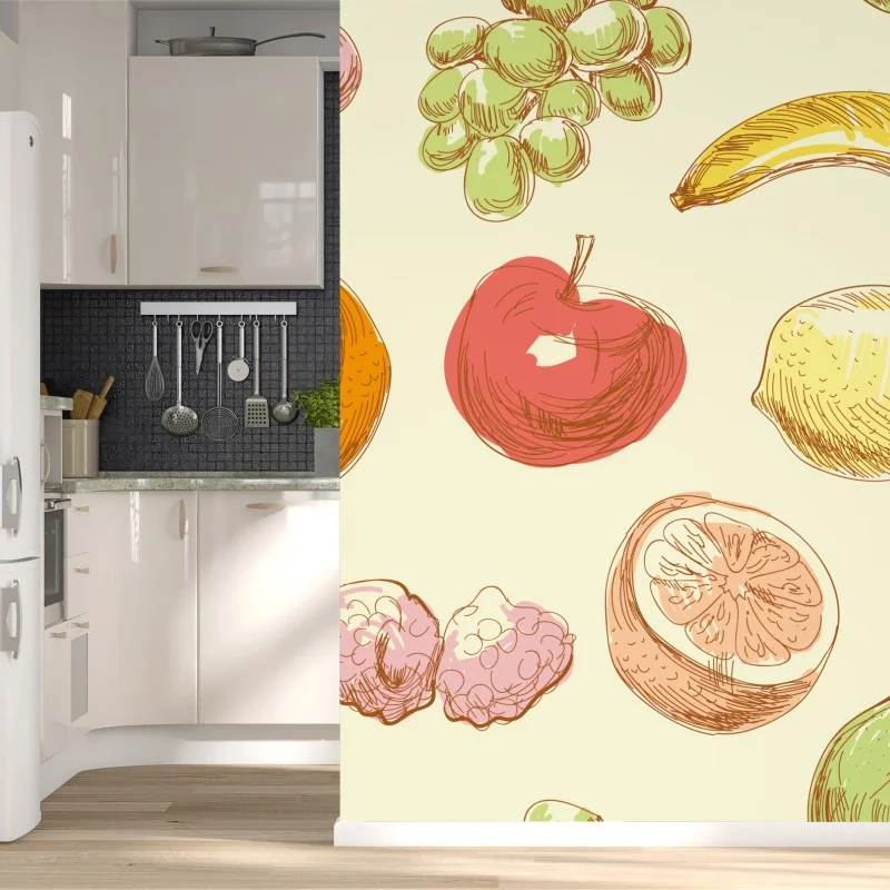 Wall mural hand-drawn pastel fruit pattern