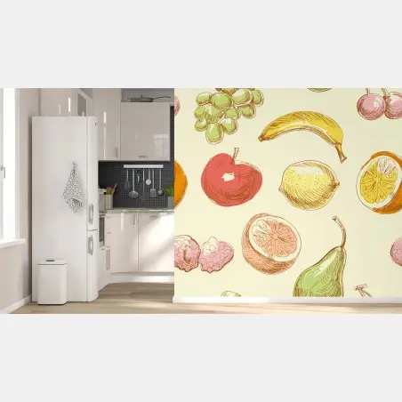 Wall mural hand-drawn pastel fruit pattern • Wallissimo®