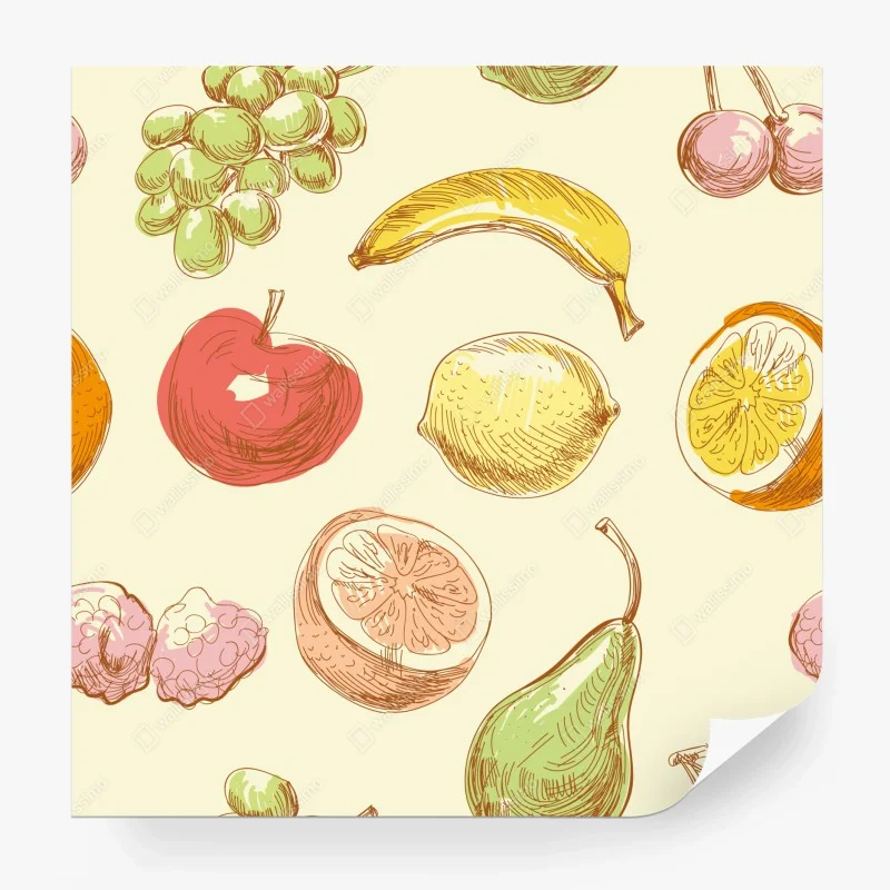 Wall mural hand-drawn pastel fruit pattern