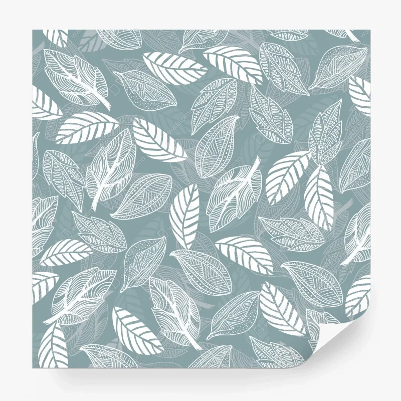Wall mural hand-drawn leaf pattern on teal background