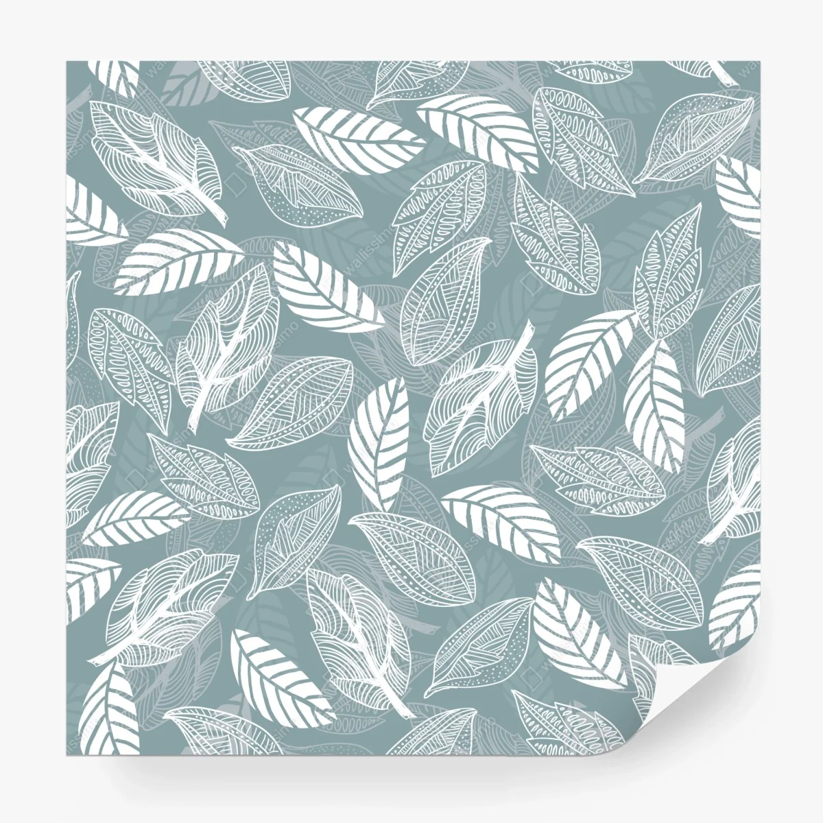 Wall mural hand-drawn leaf pattern on teal background ⁕ Wallissimo® Wall mural hand-drawn leaf pattern on teal background ⁕ Wallissimo®