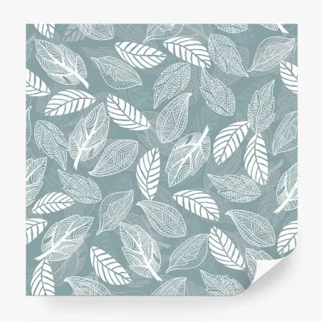 Wall mural hand-drawn leaf pattern on teal background • Wallissimo®