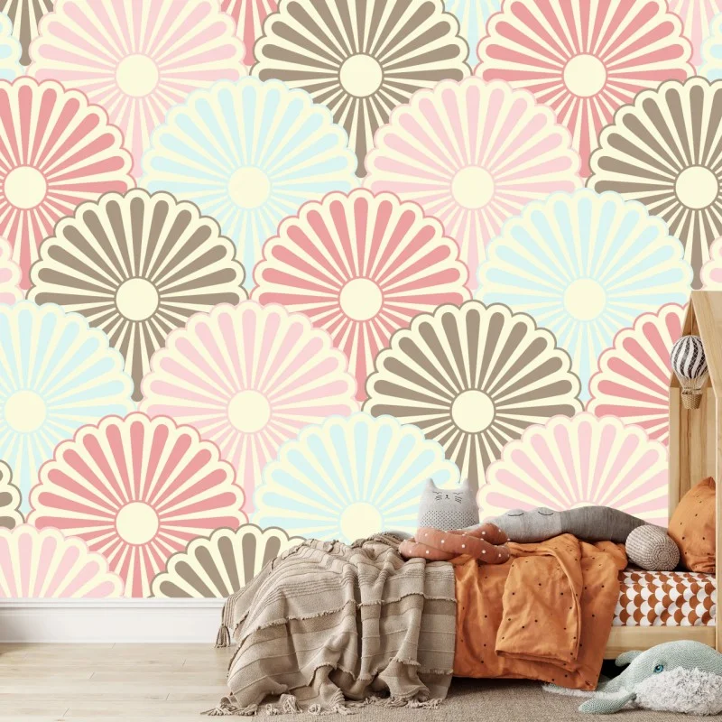 Wall mural pastel scallop fan pattern