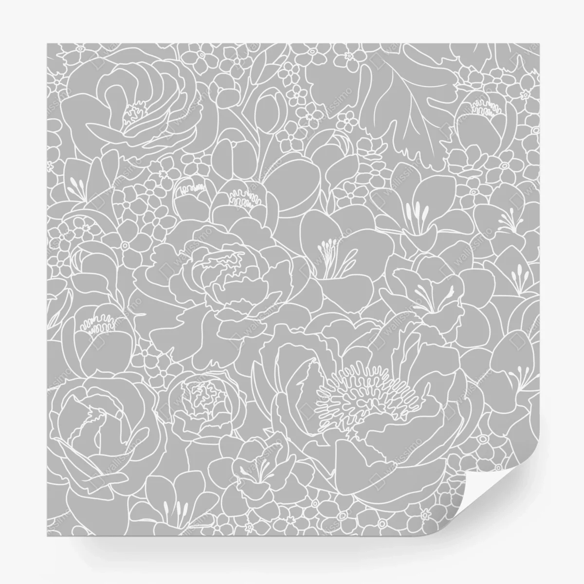 Wall mural subtle gray floral line art ⁕ Wallissimo® Wall mural subtle gray floral line art ⁕ Wallissimo®