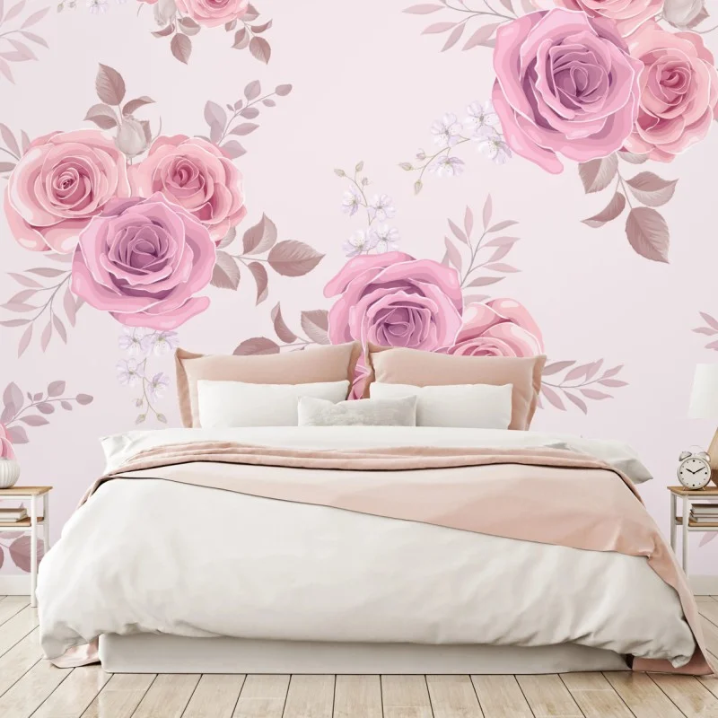 Wall mural delicate pink rose floral pattern