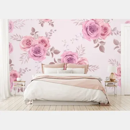 Wall mural delicate pink rose floral pattern • Wallissimo®