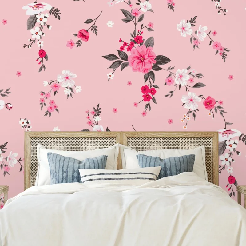 Wall mural delicate pink floral pattern