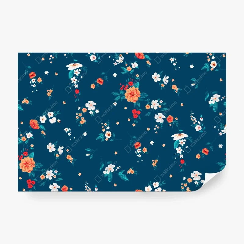 Wall mural delicate scattered floral pattern on deep teal