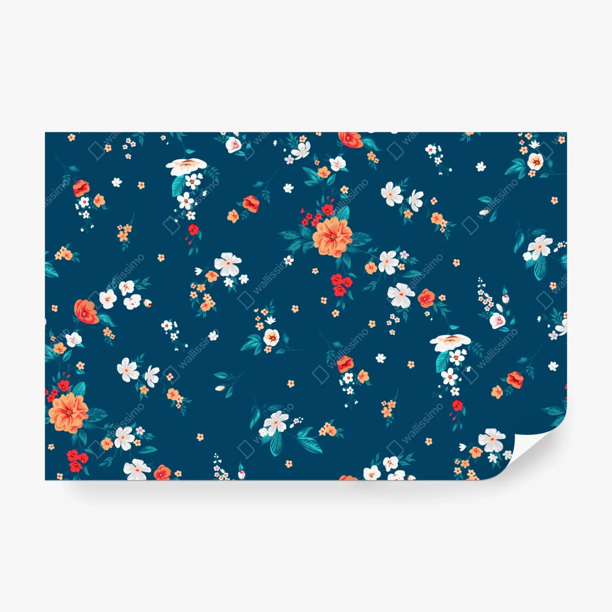 Wall mural delicate scattered floral pattern on deep teal ⁕ Wallissimo®
