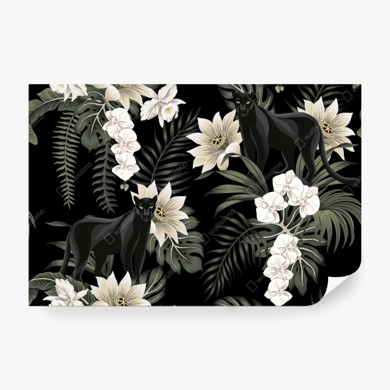 Wall mural nocturnal panther botanical print