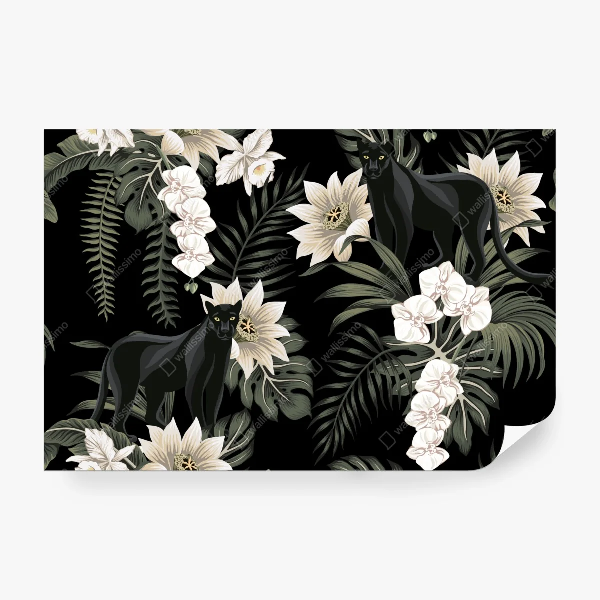 Wall mural nocturnal panther botanical print ⁕ Wallissimo®