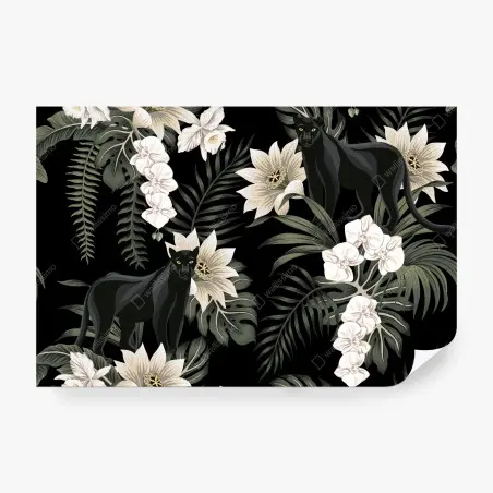 Wall mural nocturnal panther botanical print • Wallissimo®