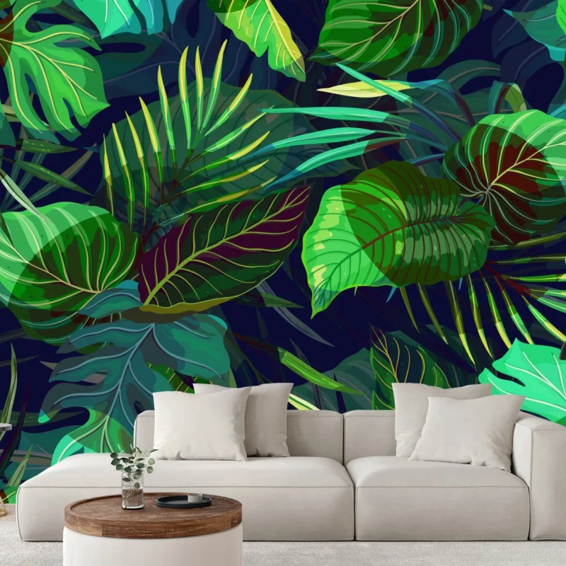 Wall mural tropical green foliage pattern
