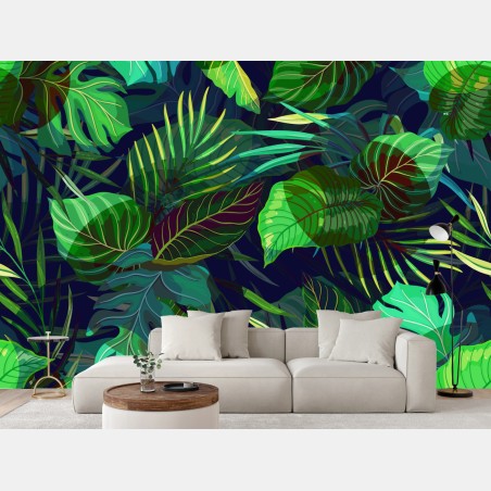 Wall mural tropical green foliage pattern • Wallissimo®