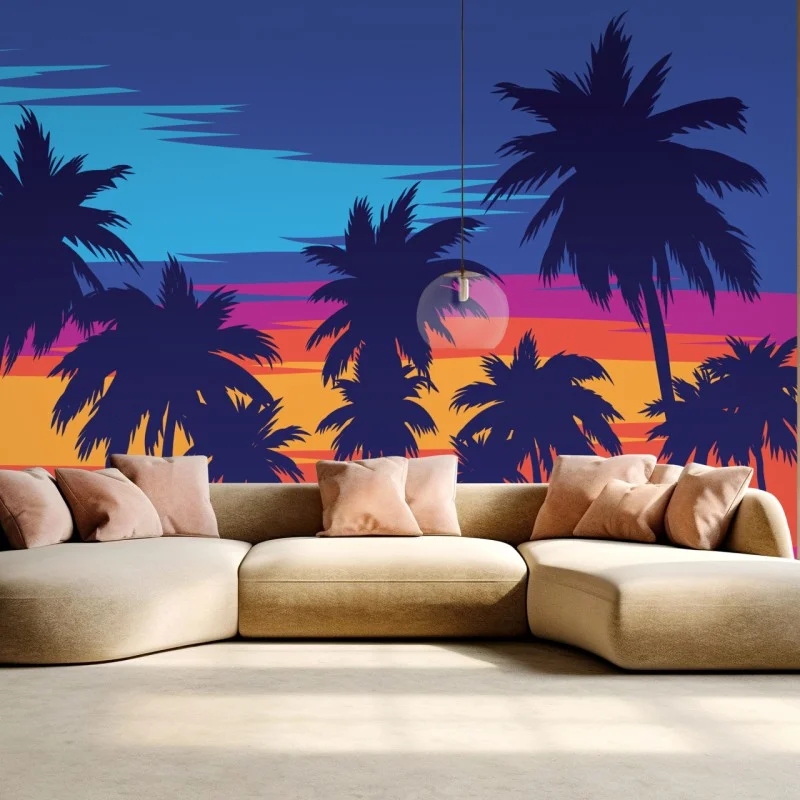 Wall mural vibrant tropical sunset palms
