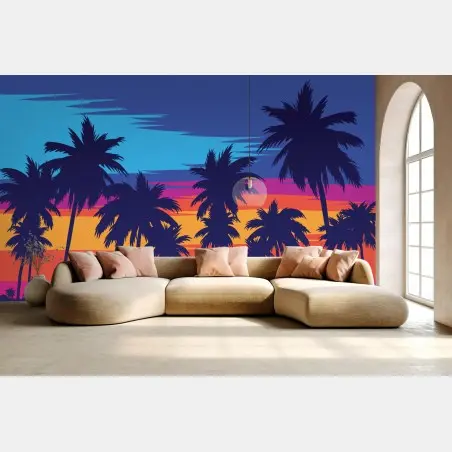 Wall mural vibrant tropical sunset palms • Wallissimo®