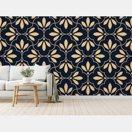 Wall mural navy and beige ornamental pattern • Wallissimo®
