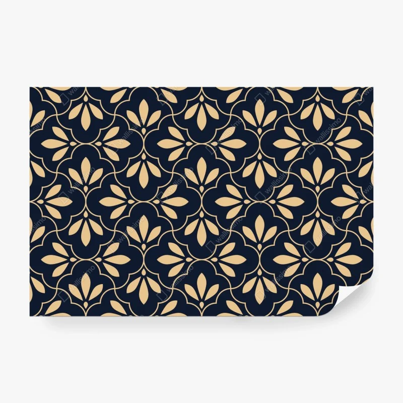 Wall mural navy and beige ornamental pattern