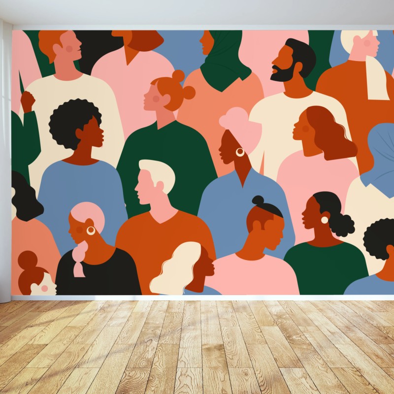 Wall mural diverse community portrait pattern
