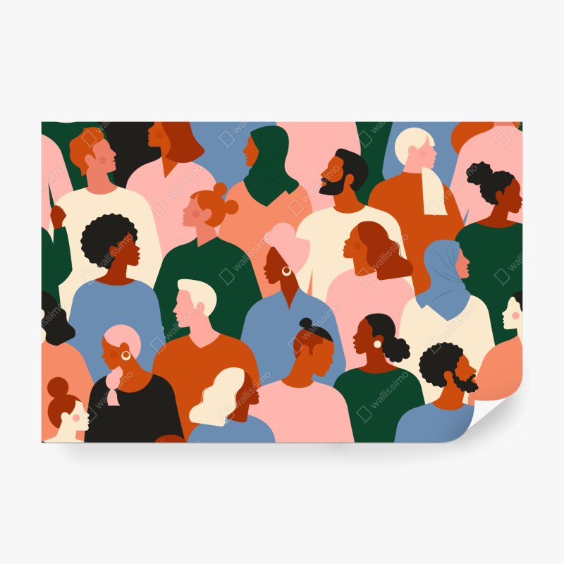 Wall mural diverse community portrait pattern