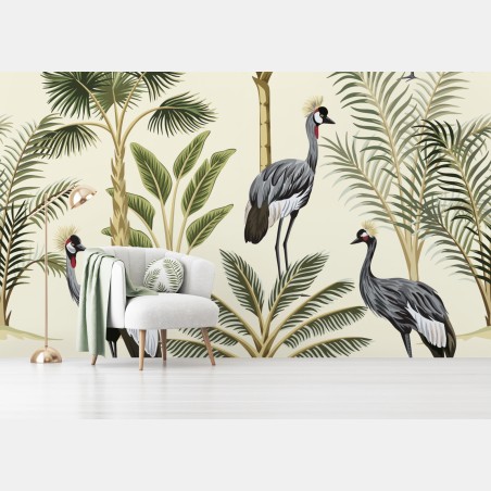 Wall mural tropical cranes and palms print • Wallissimo®