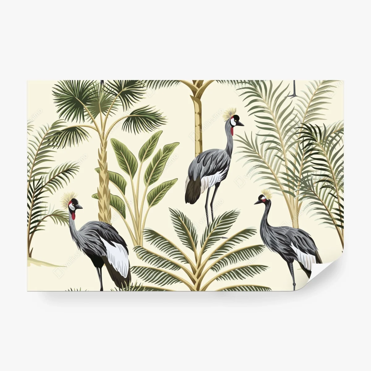 Wall mural tropical cranes and palms print • Wallissimo® Wall mural tropical cranes and palms print • Wallissimo®