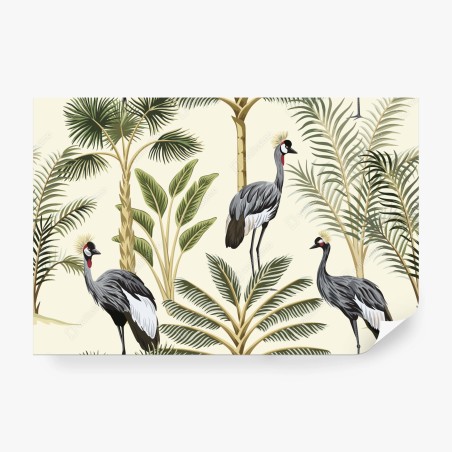 Wall mural tropical cranes and palms print • Wallissimo®
