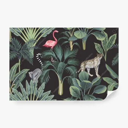 Wall mural tropical jungle wildlife illustration • Wallissimo®