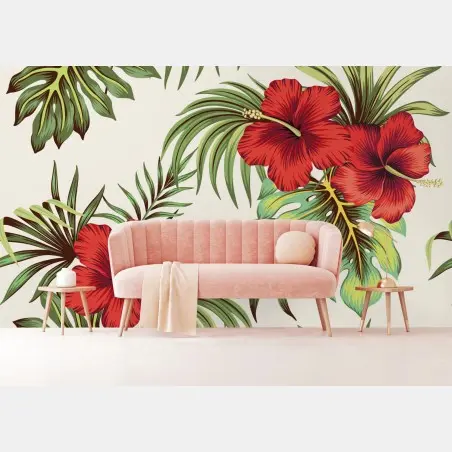 Wall mural vibrant hibiscus tropical print • Wallissimo®