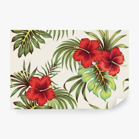 Wall mural vibrant hibiscus tropical print • Wallissimo®