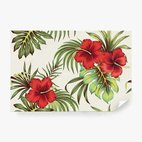 Wall mural vibrant hibiscus tropical print • Wallissimo®