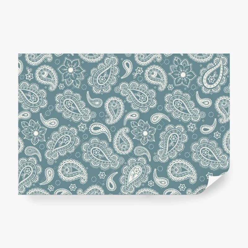 Wall mural teal paisley ornamental pattern