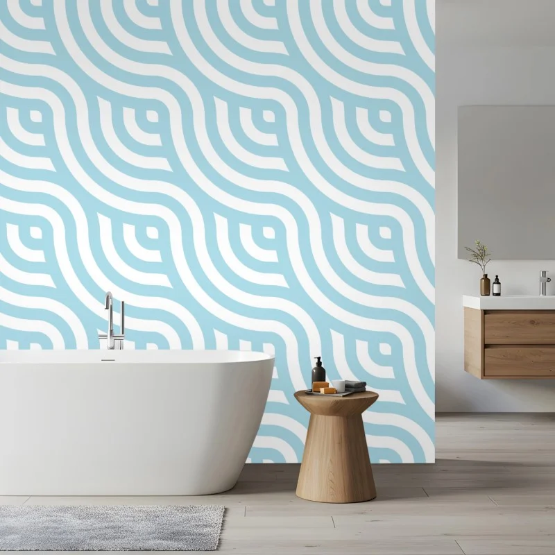 Wall mural soft turquoise geometric wave pattern