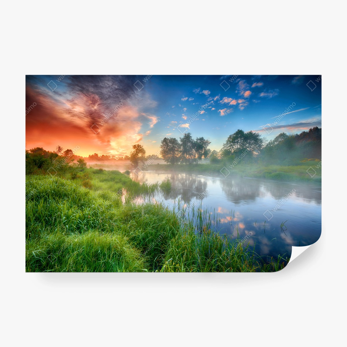 Wall mural sunrise mist over riverbanks • Wallissimo®