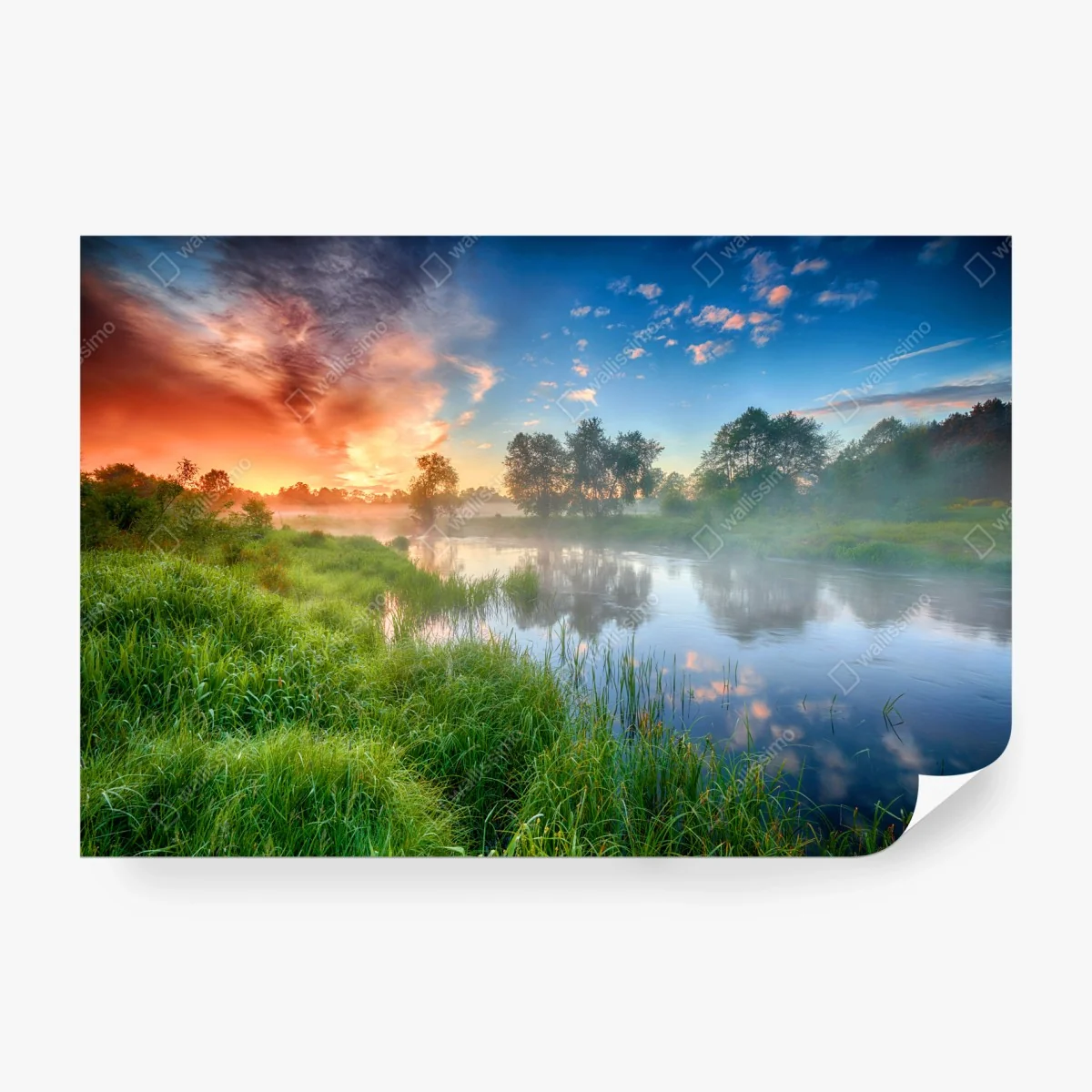 Wall mural sunrise mist over riverbanks • Wallissimo® Wall mural sunrise mist over riverbanks • Wallissimo®