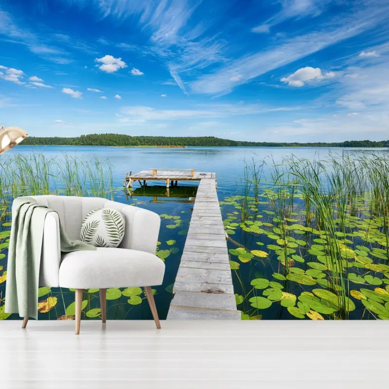 Wall mural Masuria lakeside pier in summer