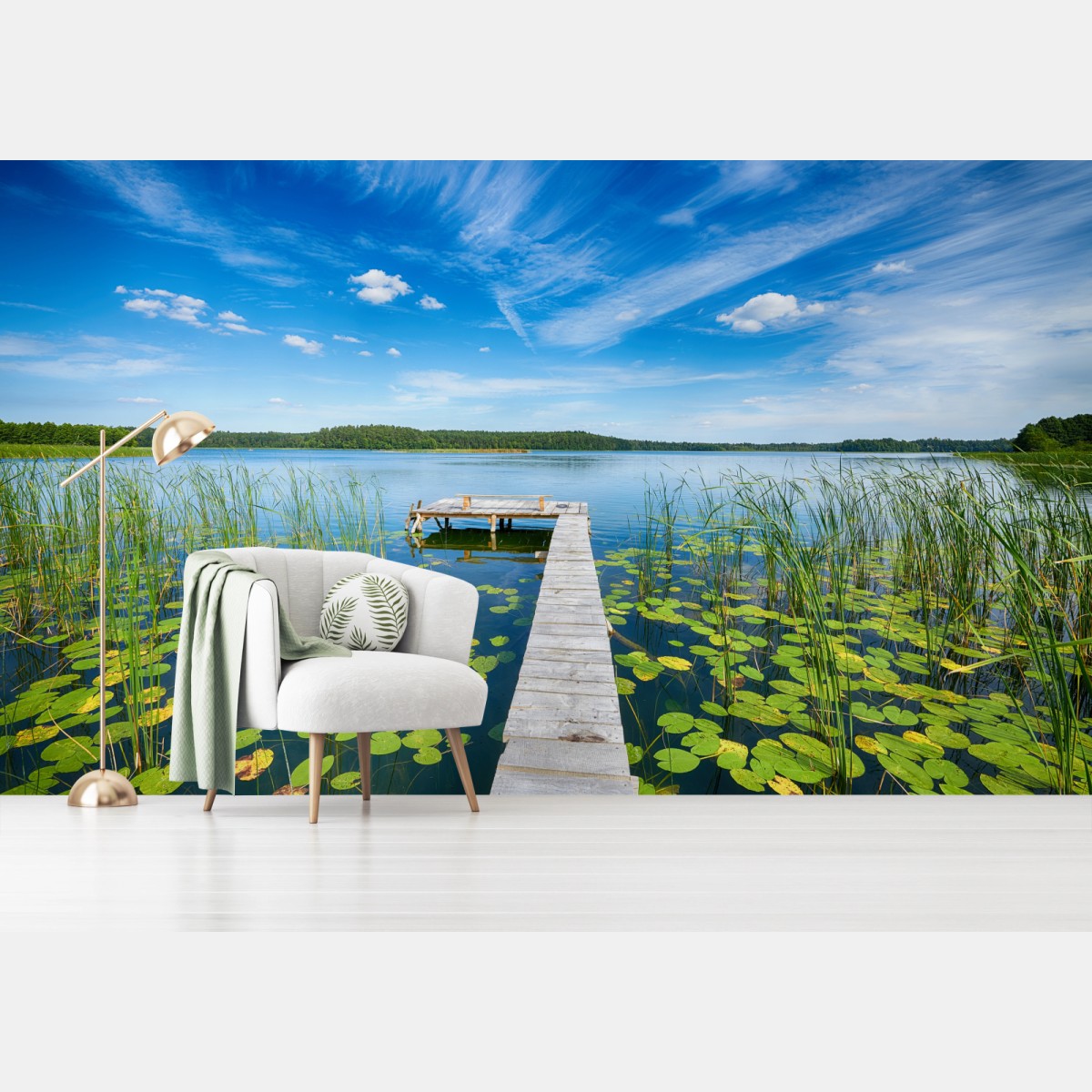 Wall mural Masuria lakeside pier in summer • Wallissimo®