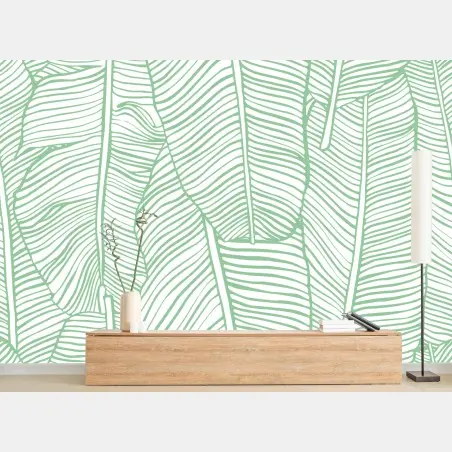 Wall mural mint banana leaf pattern • Wallissimo®