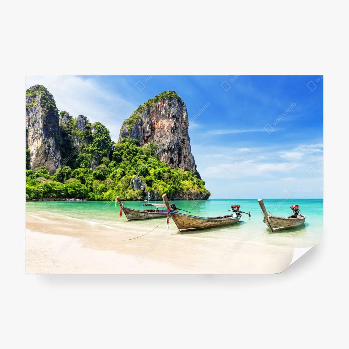 Wall mural serene longtail boats at Railay Beach, Thailand ⁕ Wallissimo®