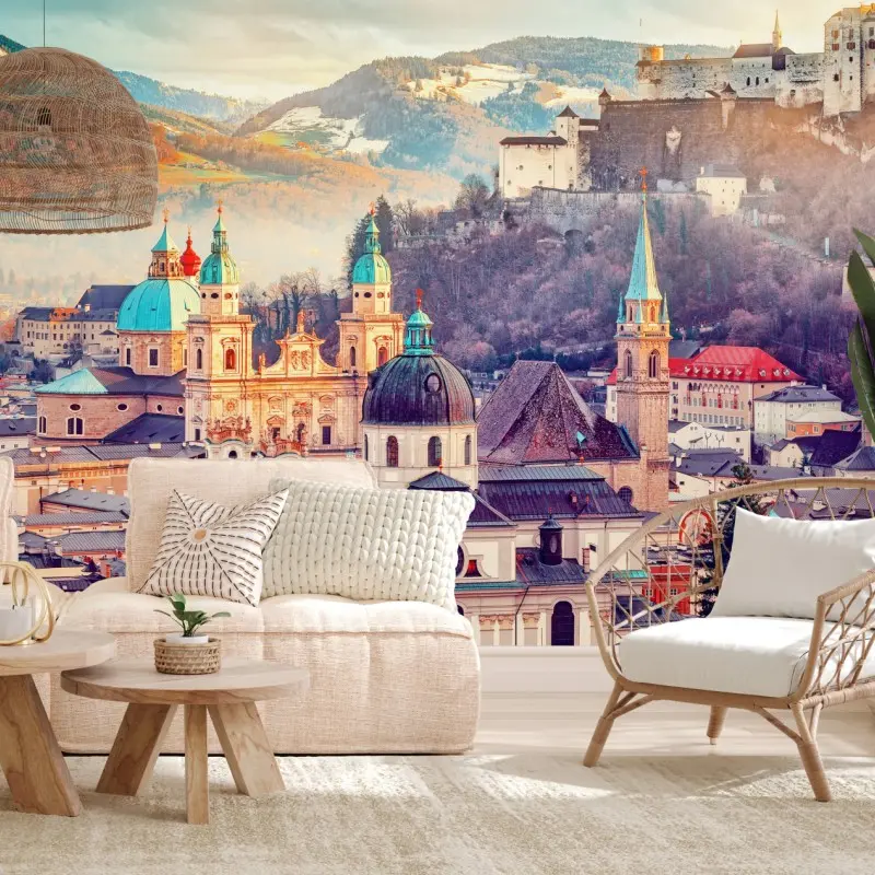 Wall mural sunset over Salzburg skyline
