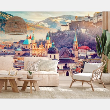 Wall mural sunset over Salzburg skyline • Wallissimo®