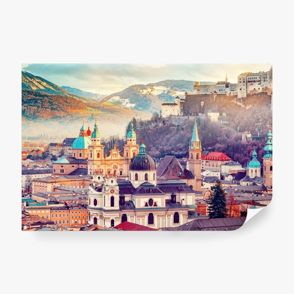 Wall mural sunset over Salzburg skyline • Wallissimo® Wall mural sunset over Salzburg skyline • Wallissimo®