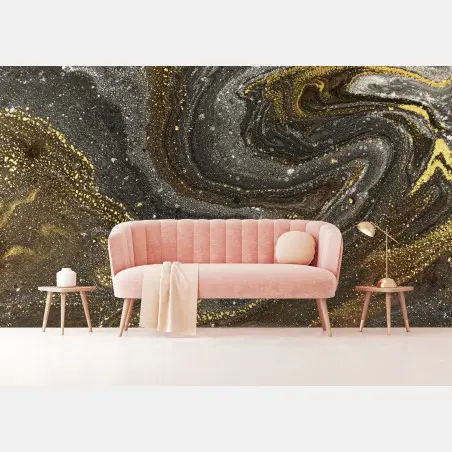 Wall mural gold and black marble swirl abstract • Wallissimo®