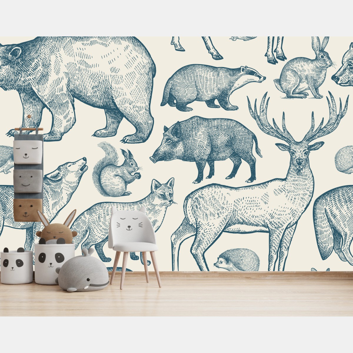 Wall mural vintage woodland animals pattern • Wallissimo®