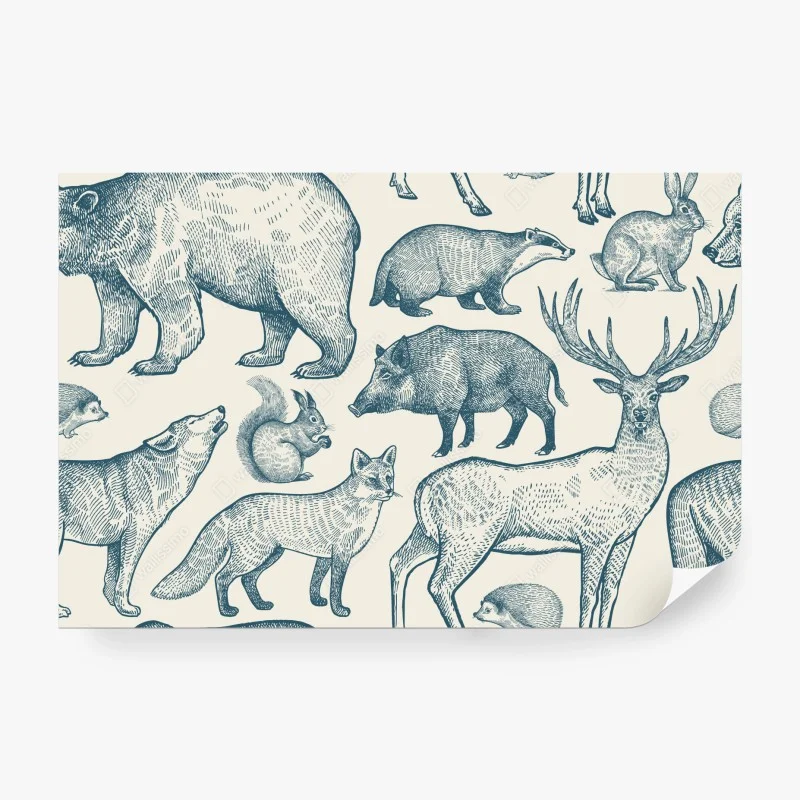 Wall mural vintage woodland animals pattern